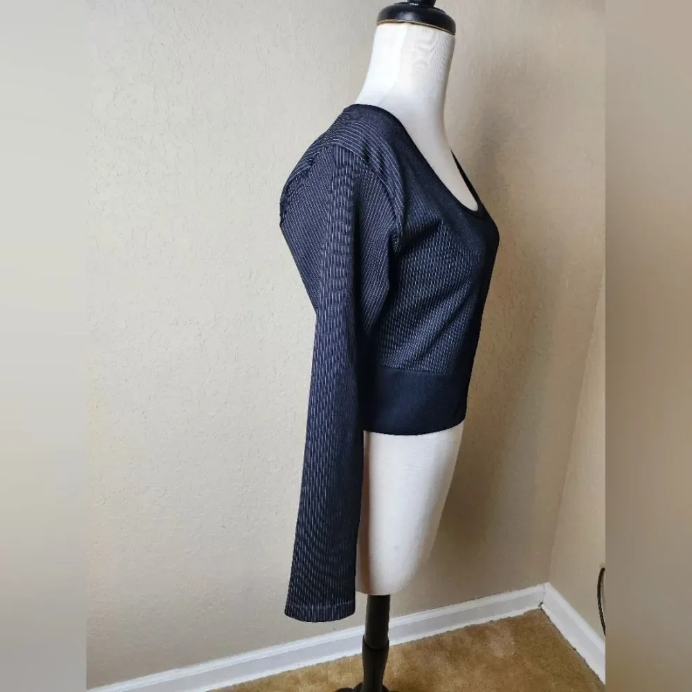 Aerie Offline Ribbed Long Sleeve Cropped Top Black Size XXL New